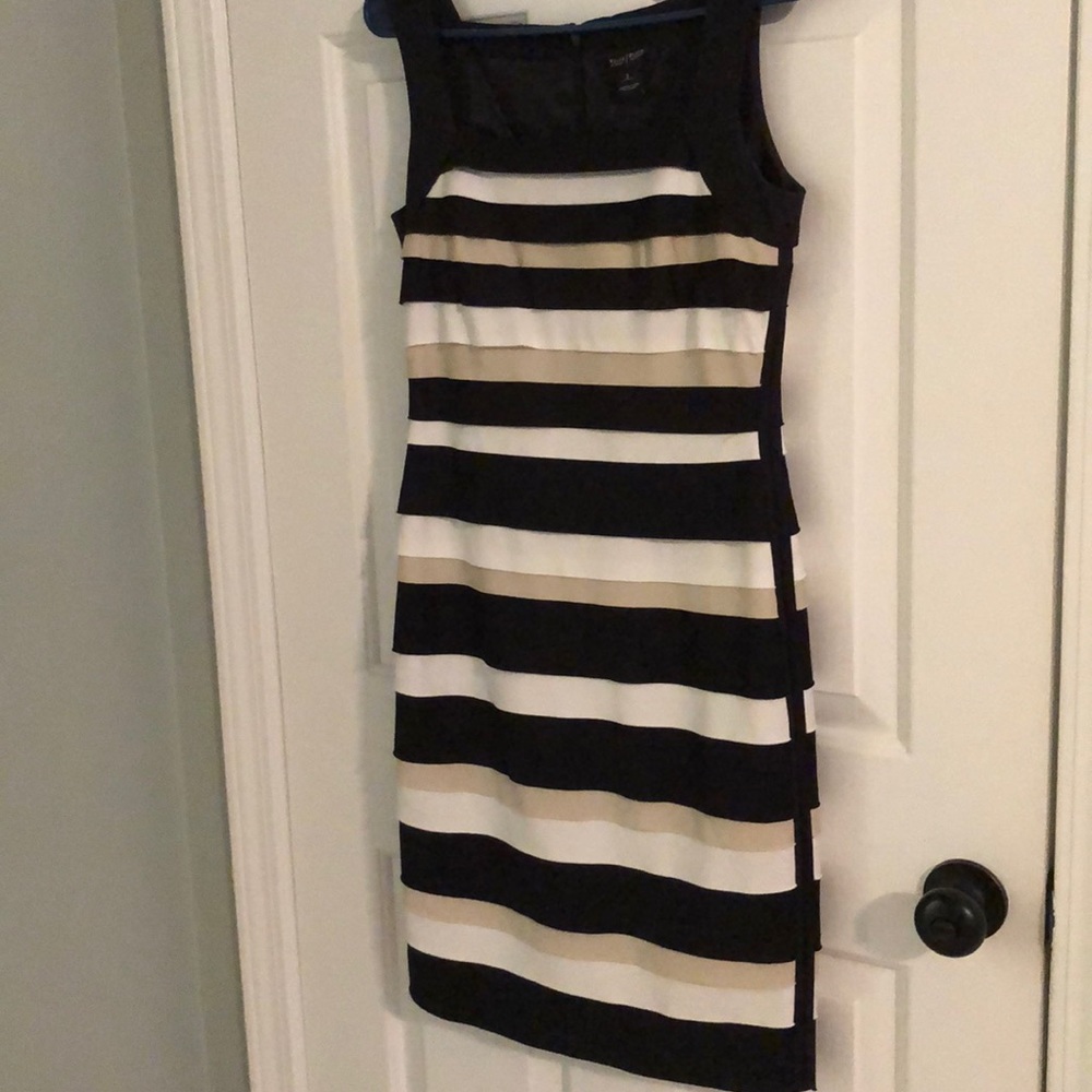 Black, white and tan knee length fitted dress